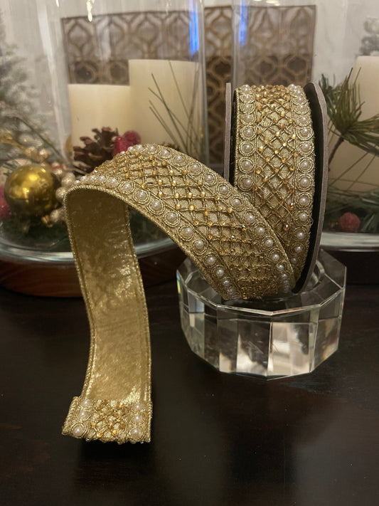 Designer wired trellis trim ribbon with golden back. 1.5” x 5 yards. Gorgeous!*