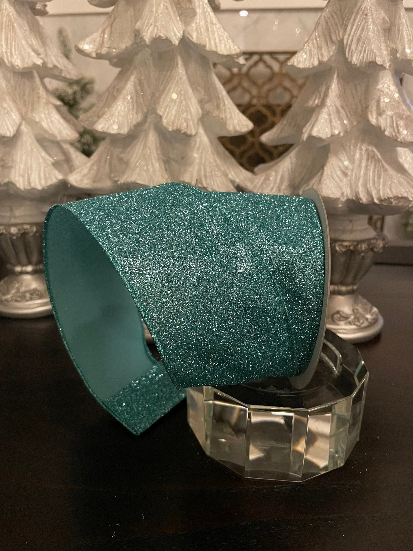 Designer diamond dust dusty blue ribbon. 2.5” x 10 yards. Wired.*