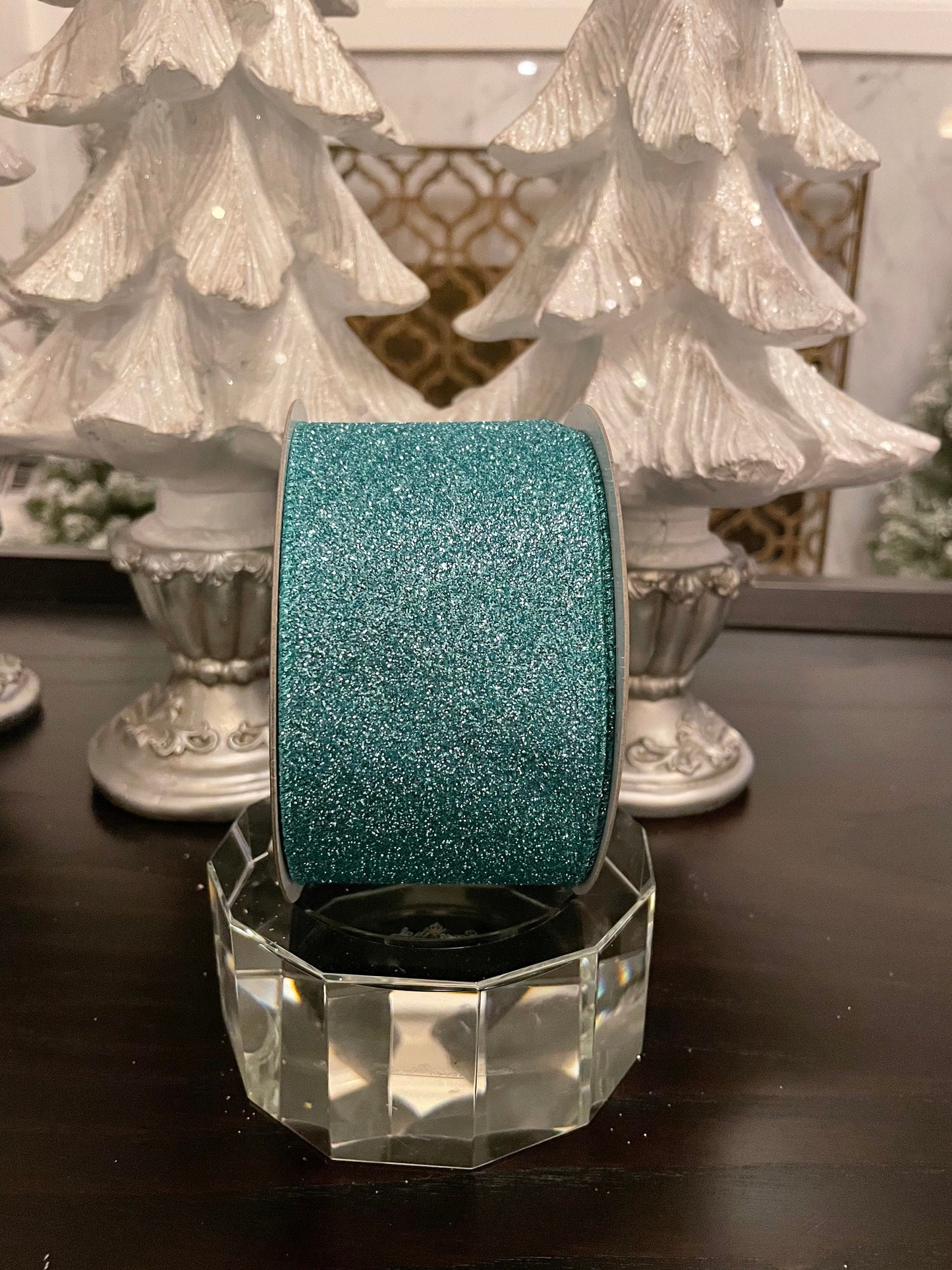 Designer diamond dust dusty blue ribbon. 2.5” x 10 yards. Wired.*