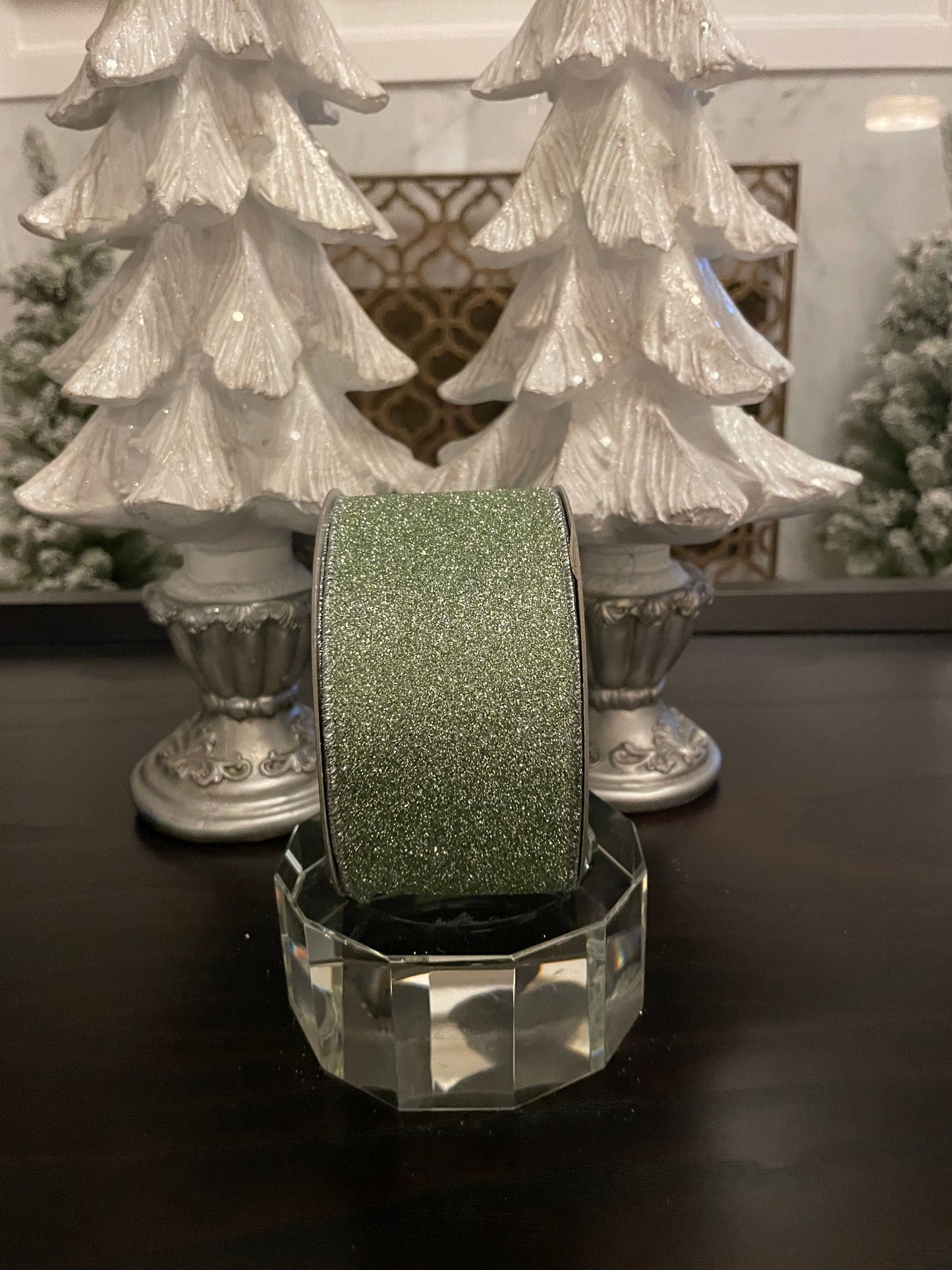 Designer diamond dust mint green ribbon. 2.5” x 10 yards. Wired.*