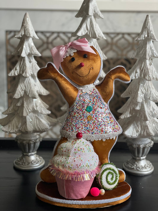 17” gingerbread girl with cupcake. One gingerbread girl.