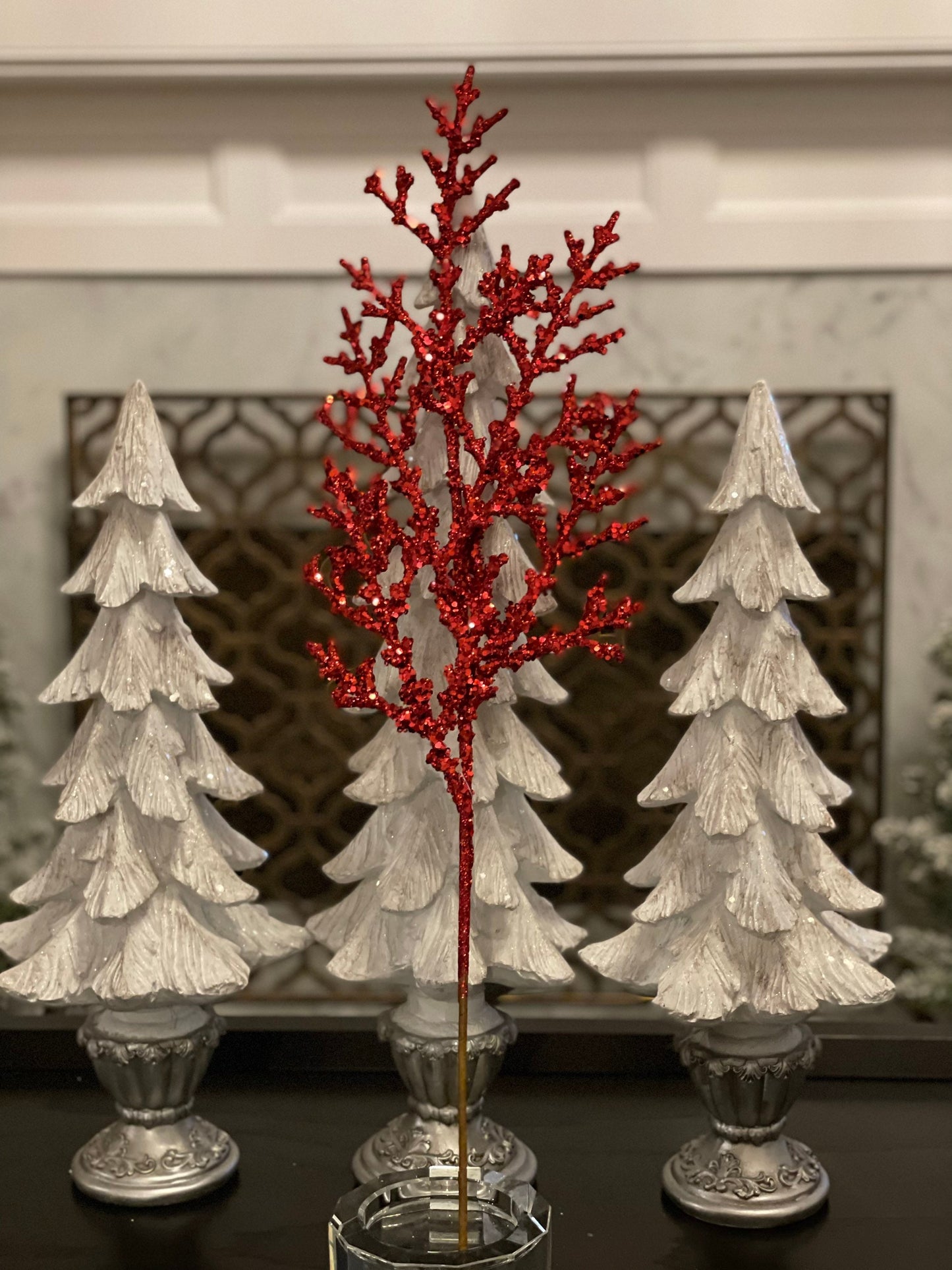 26” glitter sequin coral spray. Red. Set of 3.