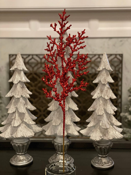 26” glitter sequin coral spray. Red. Set of 3.