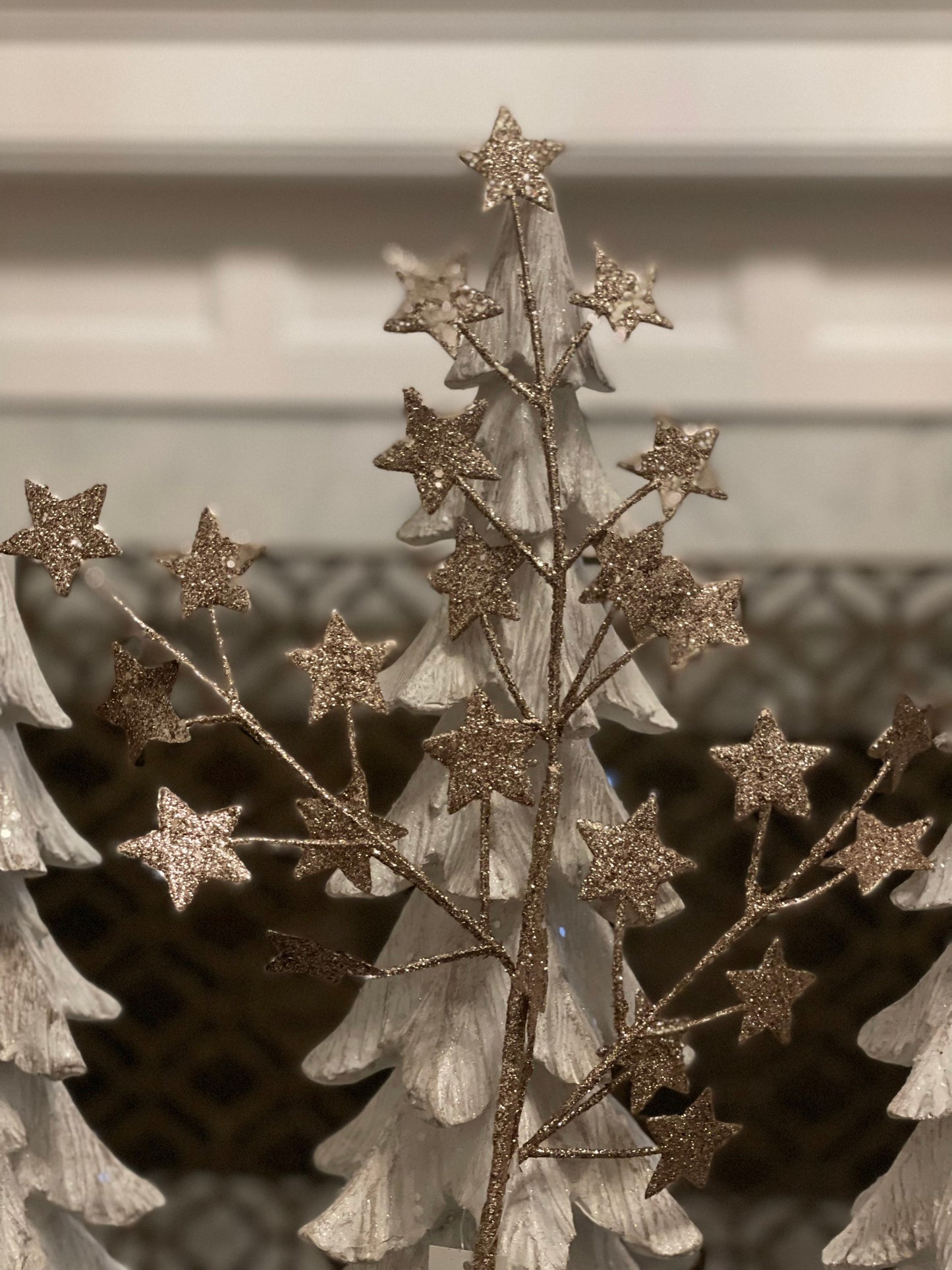24” glitter stars spray. Champagne. Set of 3.
