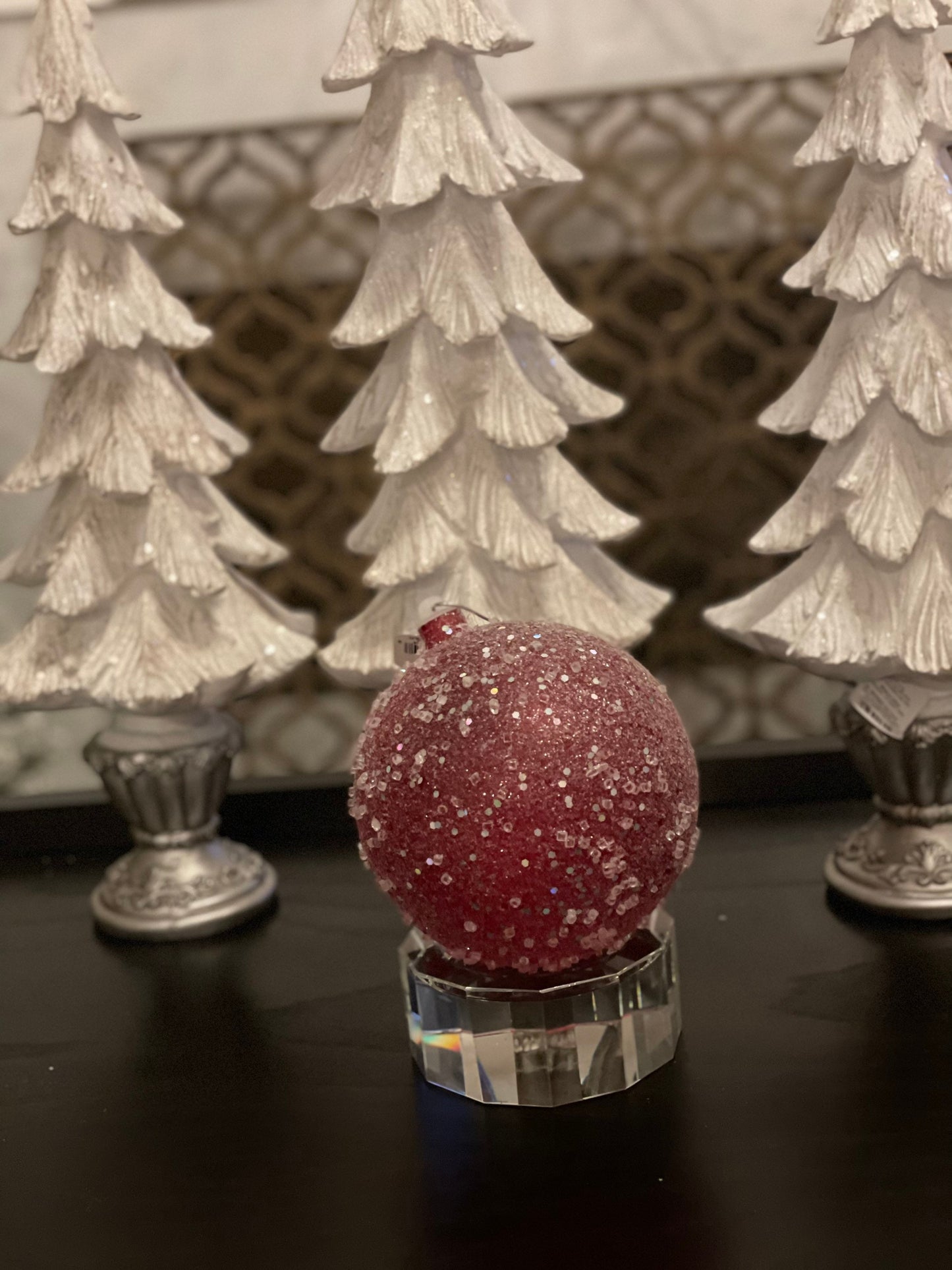 Ball 140 mm Red Sugar Candy Glitter Ornament Ball (140 mm). Shatterproof.*