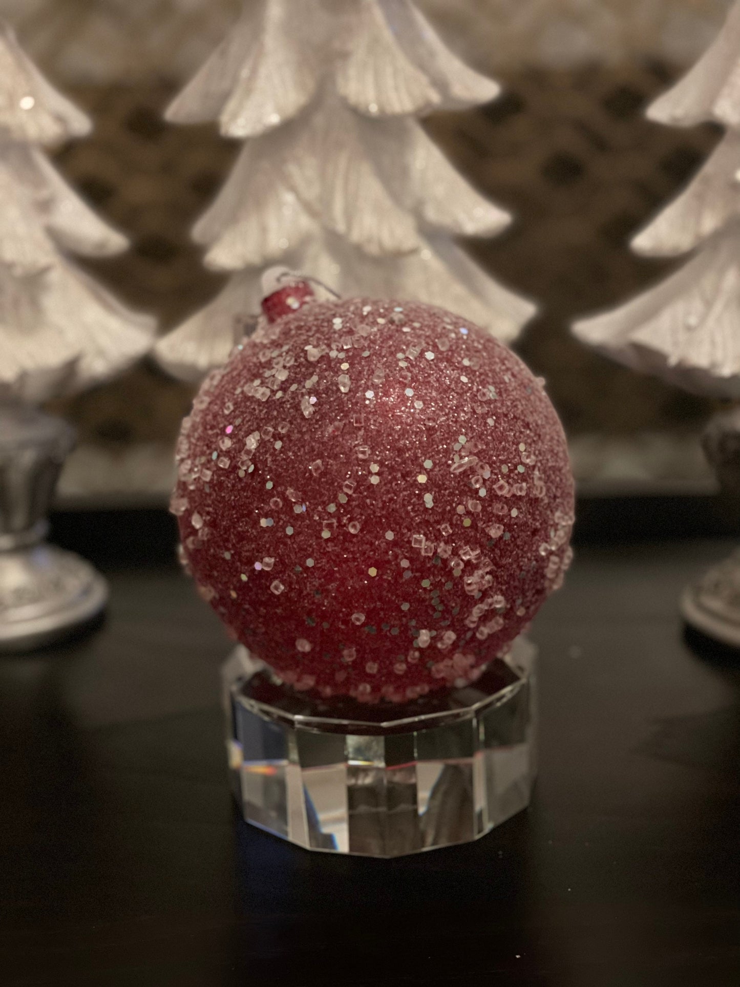 Ball 140 mm Red Sugar Candy Glitter Ornament Ball (140 mm). Shatterproof.*