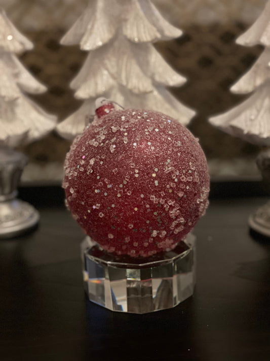 Ball 140 mm Red Sugar Candy Glitter Ornament Ball (140 mm). Shatterproof.*