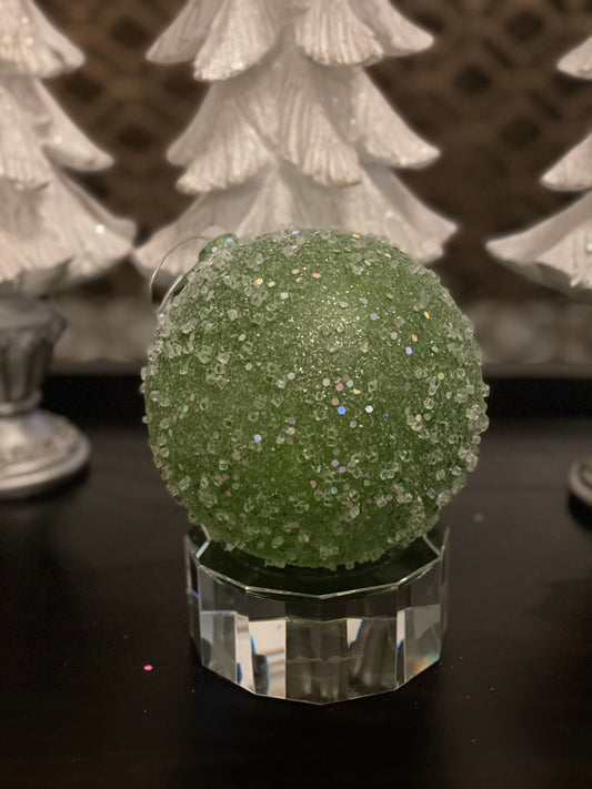 Ball 140 mm Lime Green Sugar Candy Glitter Ornament. Shatterproof.*