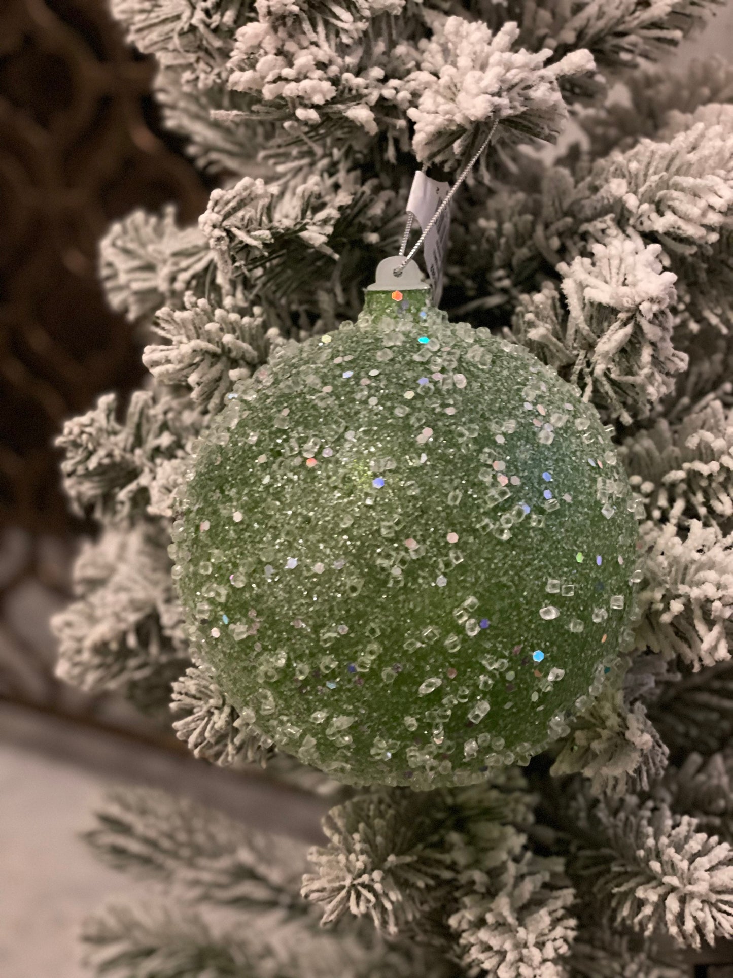 Ball 140 mm Lime Green Sugar Candy Glitter Ornament. Shatterproof.*