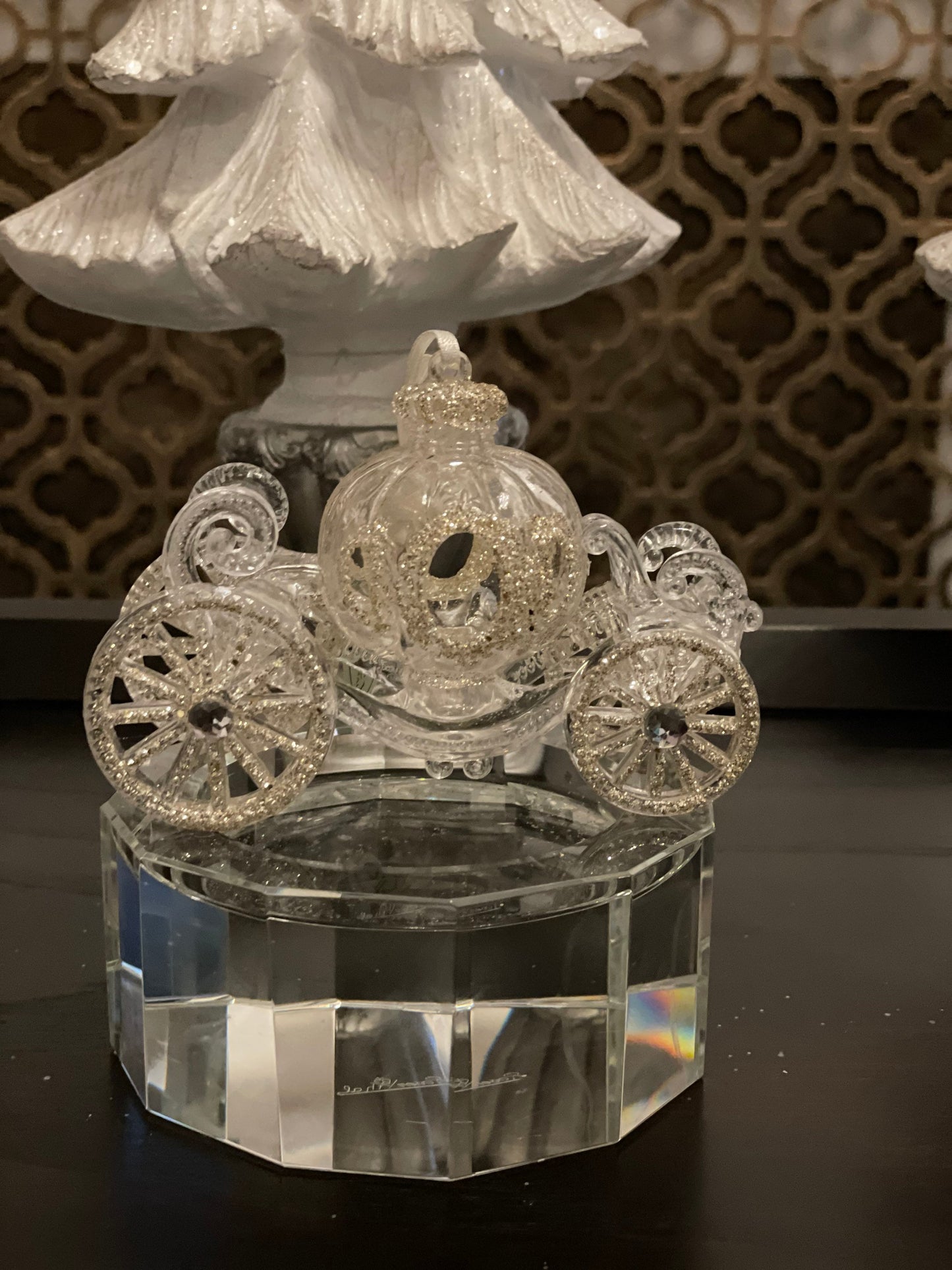 5” acrylic pumpkin carriage ornament. Set of 2.