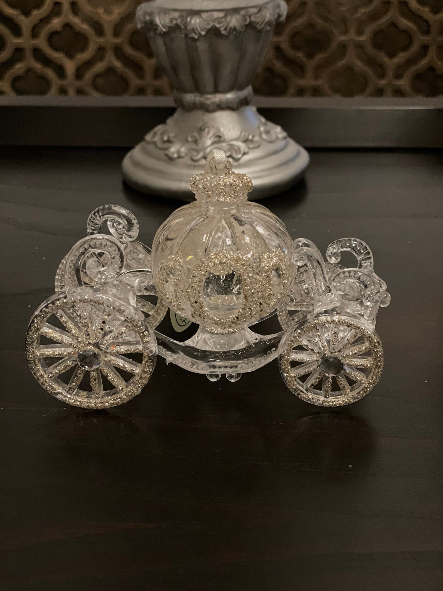 5” acrylic pumpkin carriage ornament. Set of 2.