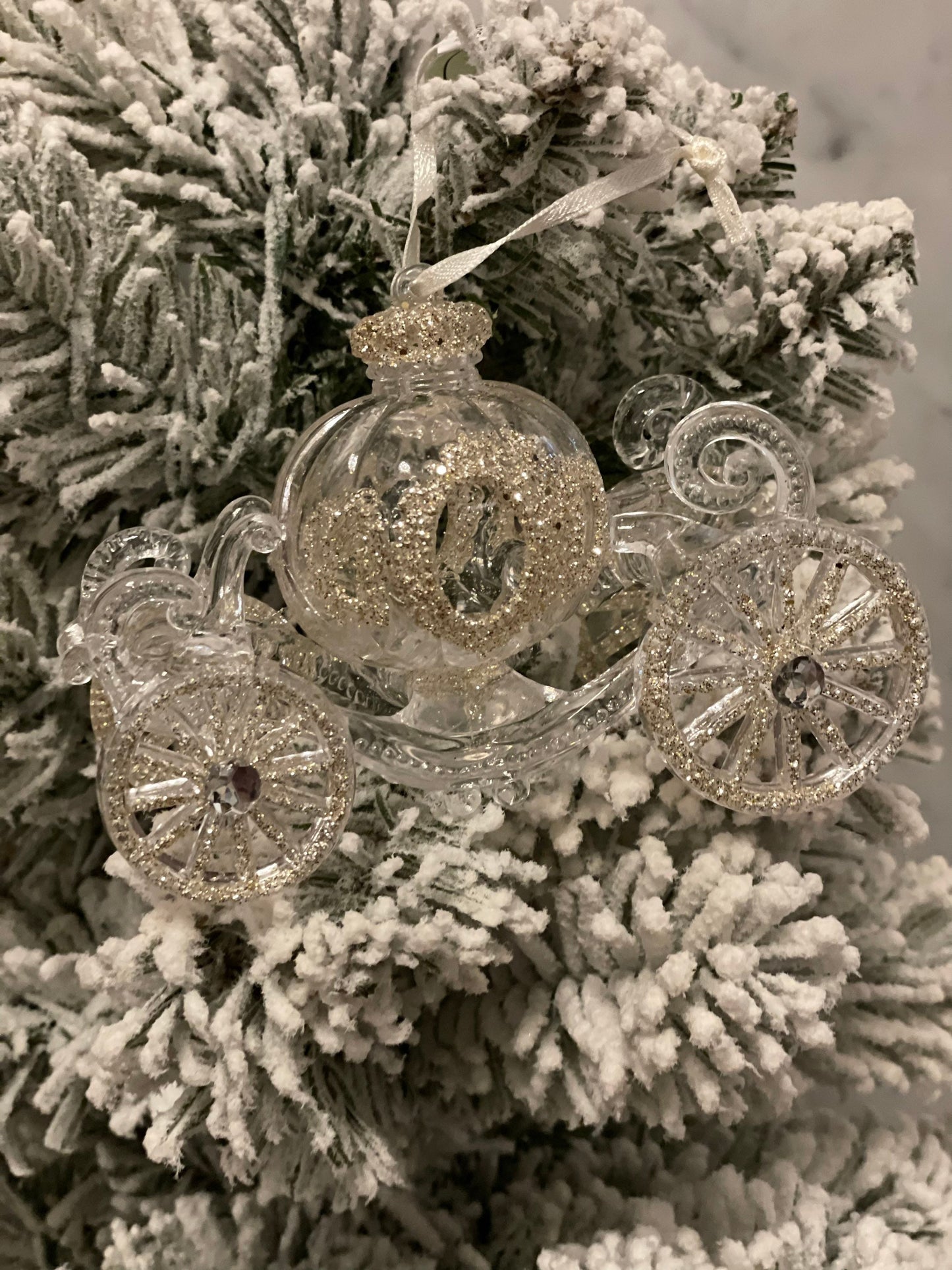 5” acrylic pumpkin carriage ornament. Set of 2.