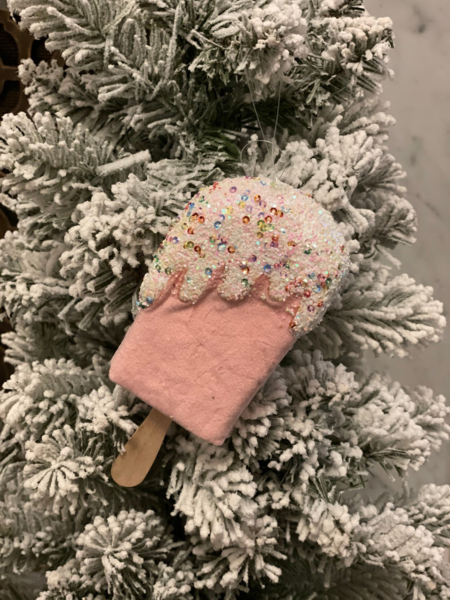 7” Velvet sprinkles dream sickle ornament. Set of 3.