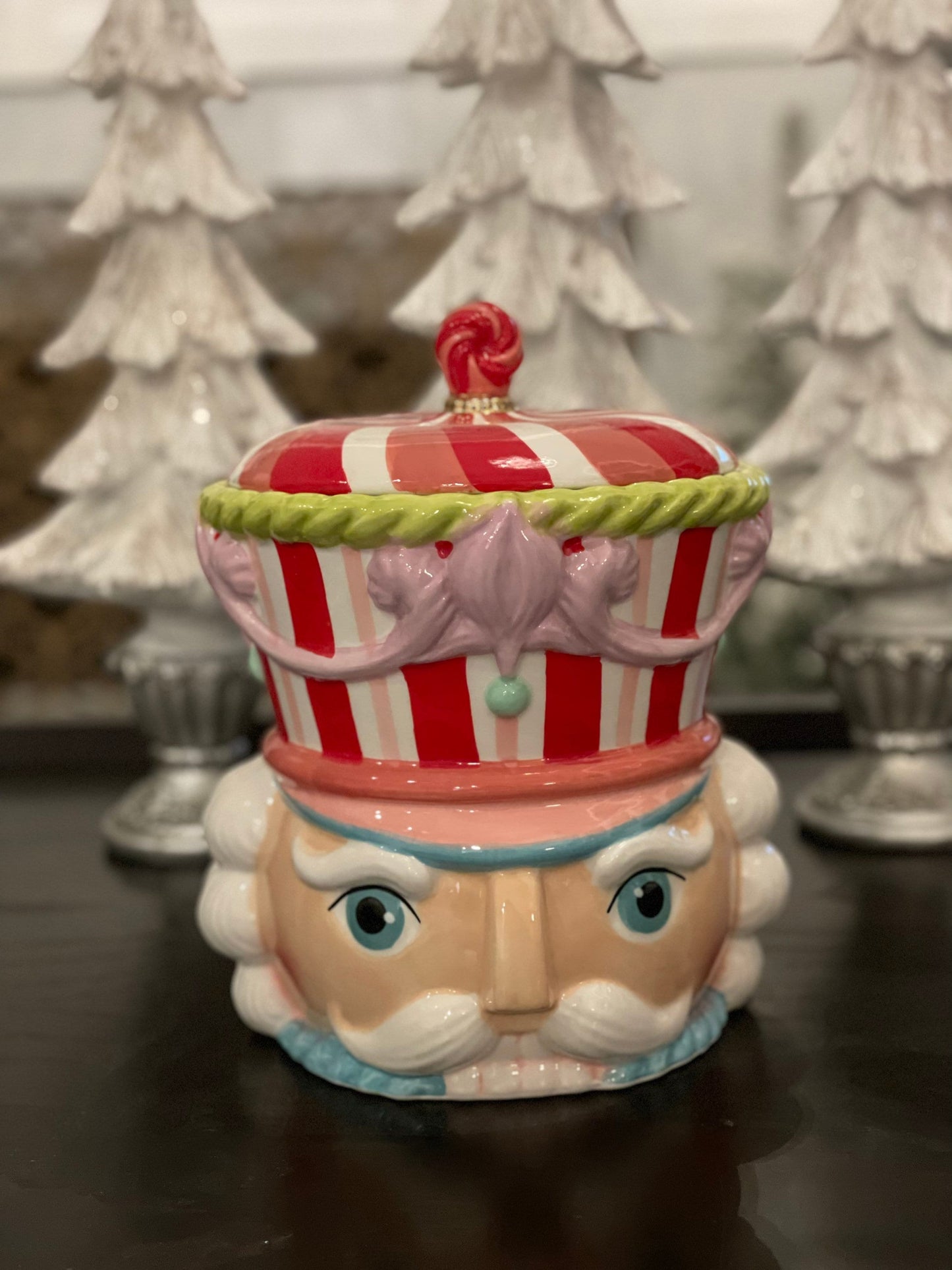 10”h x 8” w. Nutcracker dolomite cookie jar.