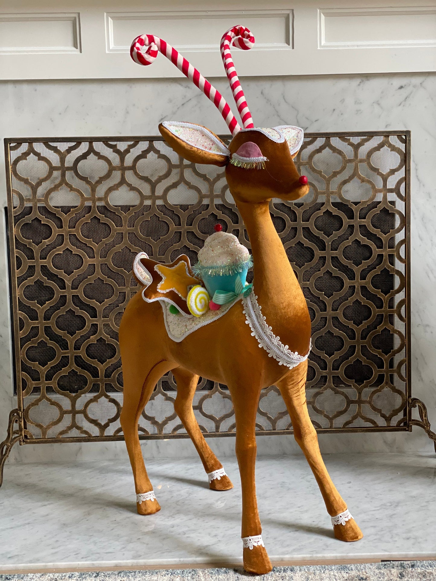 35” Reindeer with cupcake and candies standing ornament. Christmas.