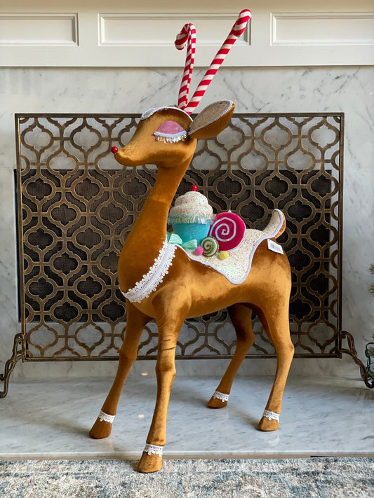 35” Reindeer with cupcake and candies standing ornament. Christmas.