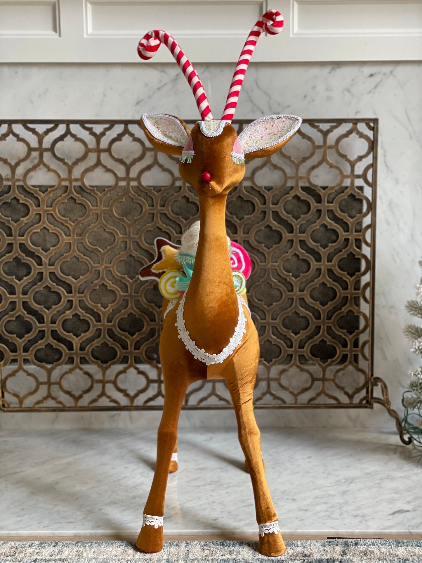 35” Reindeer with cupcake and candies standing ornament. Christmas.