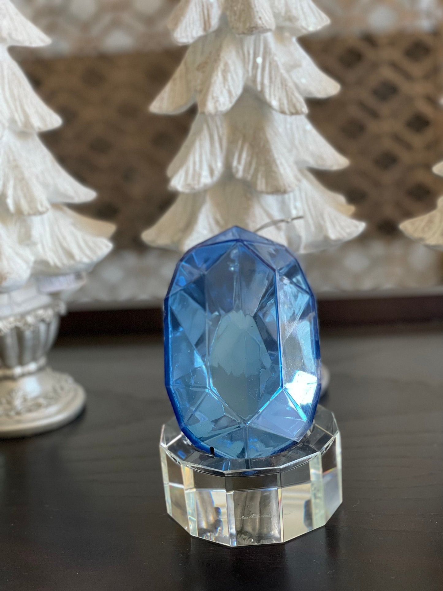 7”H x 4” W oblong jewel Shatterproof ornament. Periwinkle color.