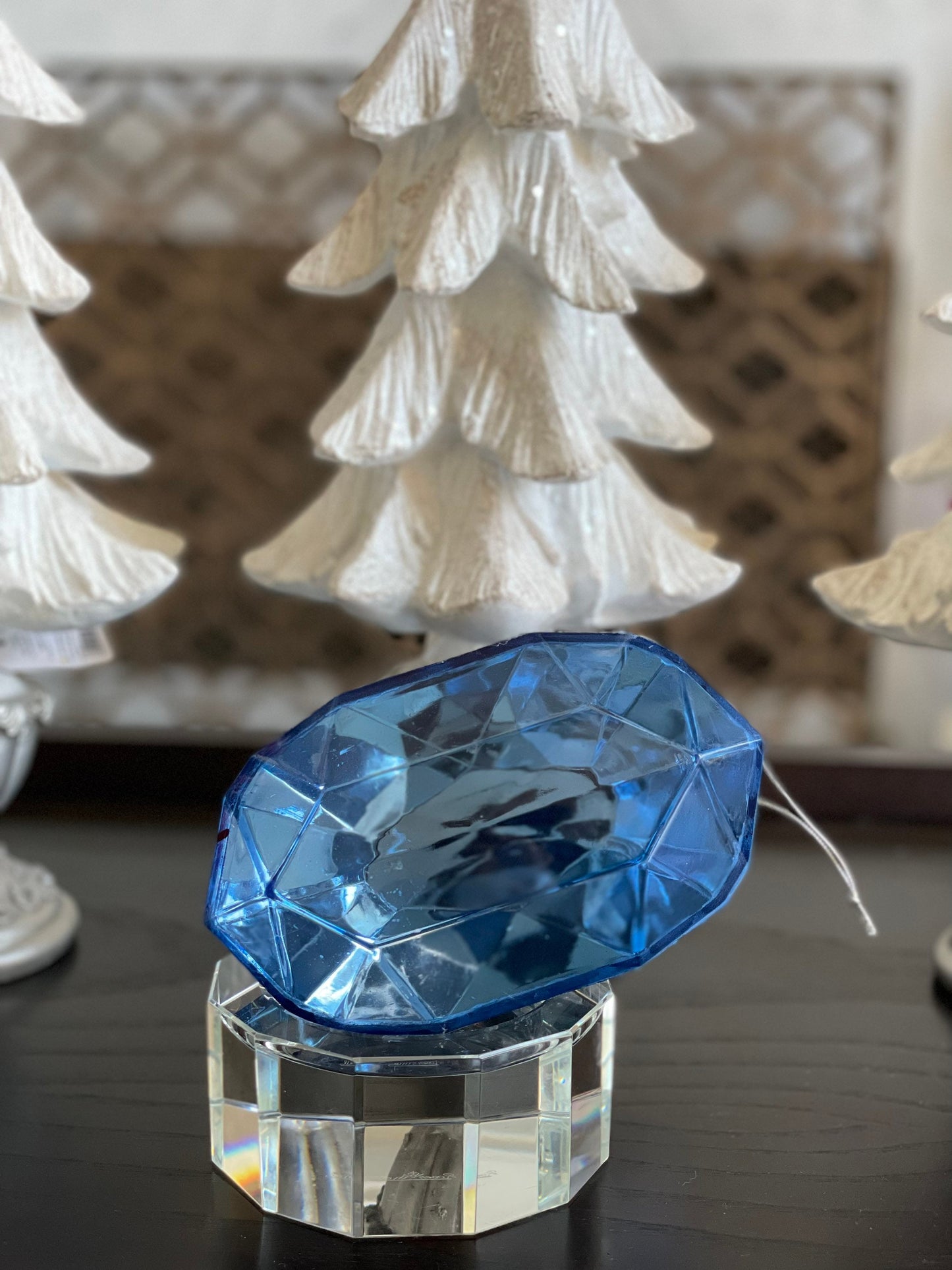 7”H x 4” W oblong jewel Shatterproof ornament. Periwinkle color.