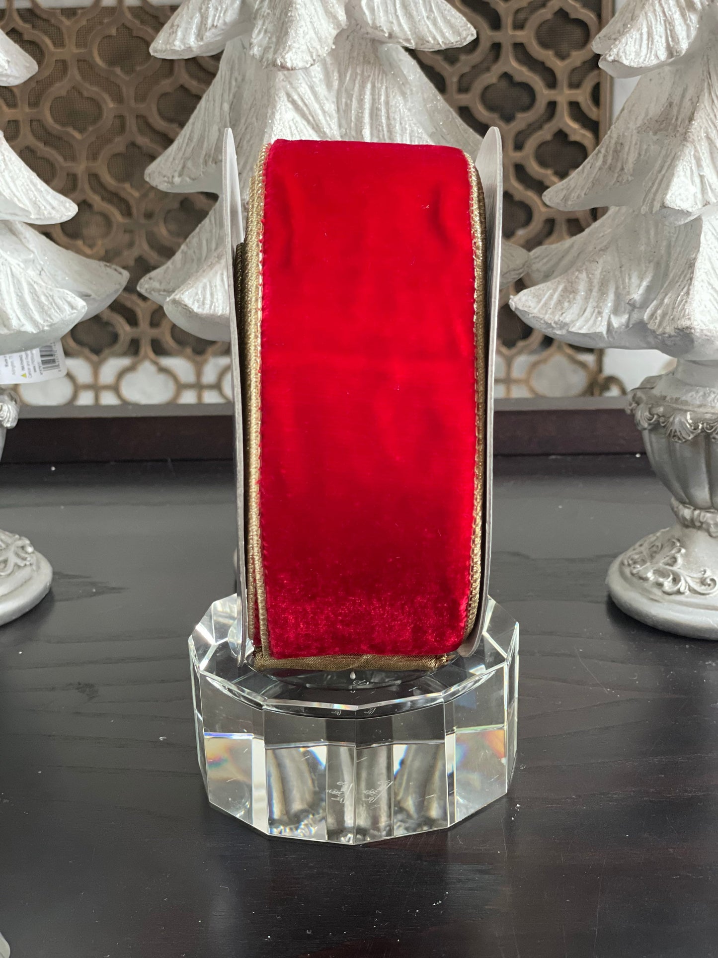 Designer flashy velvet red ribbon. 2.5” x 10 yards. Wired.*