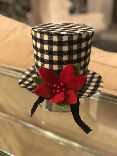 Country check snowman hat ornament 5"*