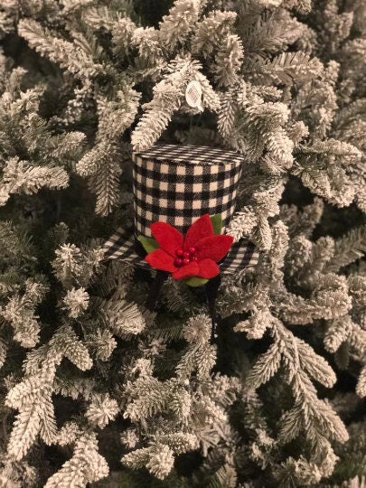 Country check snowman hat ornament 5"*