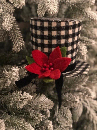 Country check snowman hat ornament 5"*
