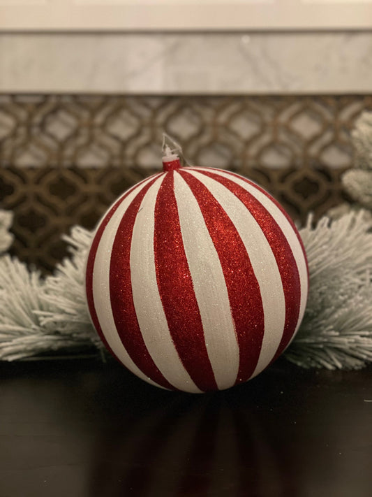 Ball 250mm striped red/white. Glitter. Shatterproof *