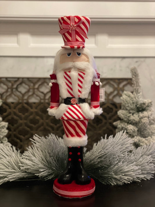 25" Nutcracker peppermint fabric styro. Candy nutcracker.