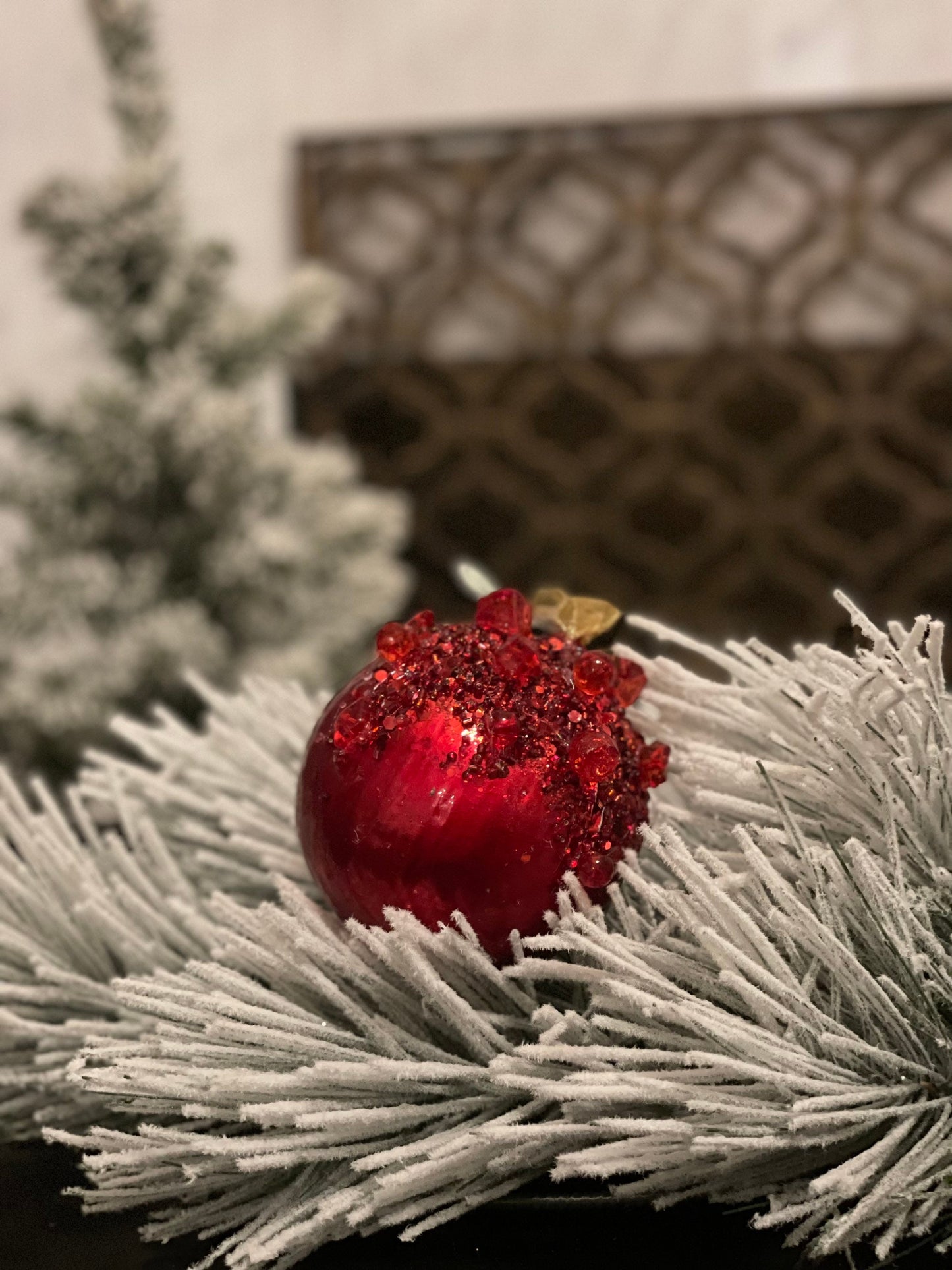 4" heavy jeweled ball ornament red