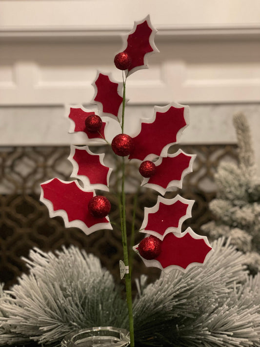 SET of 3. 31.5" felt holly sparkle berry spray.