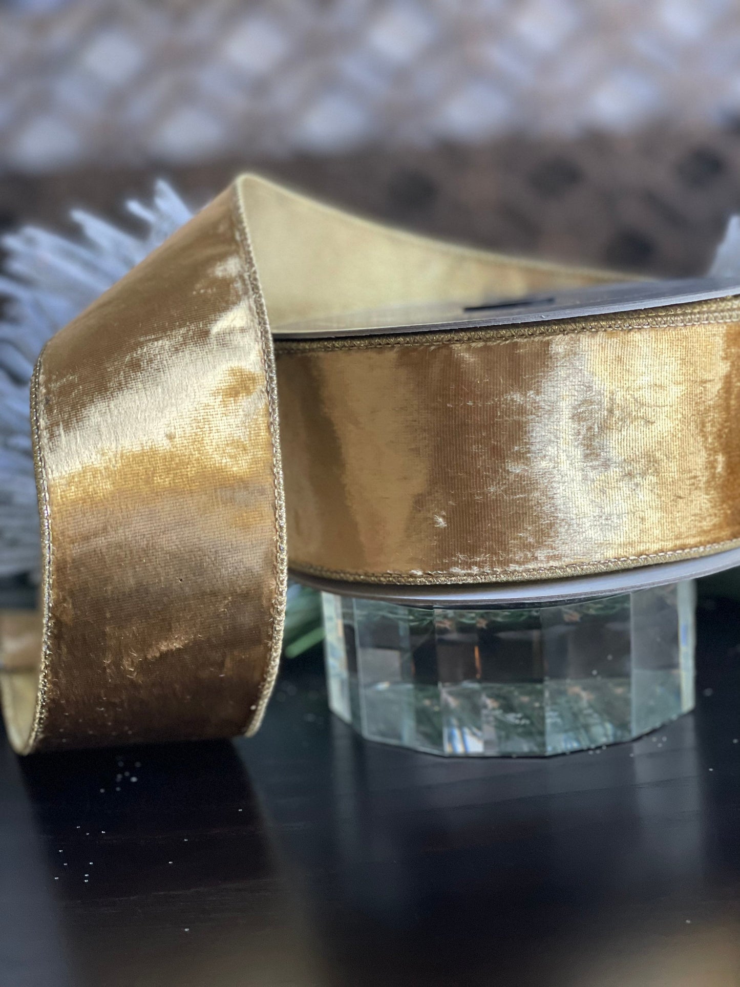 2.5” x 10 yards flashy velvet gold ribbon. designer ribbon. Farrisilk