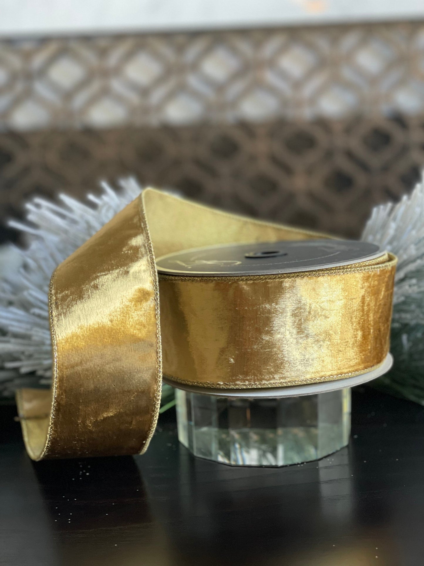 2.5” x 10 yards flashy velvet gold ribbon. designer ribbon. Farrisilk