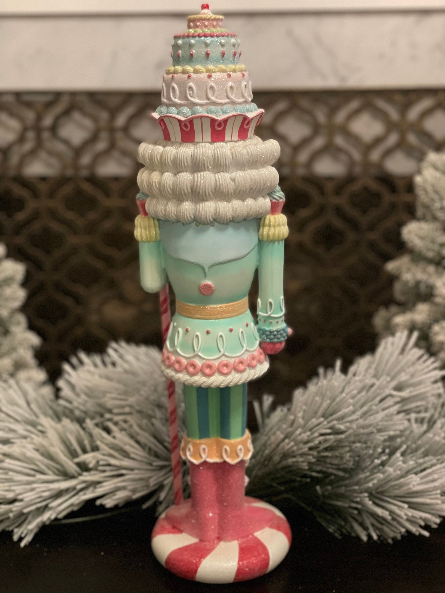 22” Nutcracker resin pastel peppermint. Sweet nutcracker!