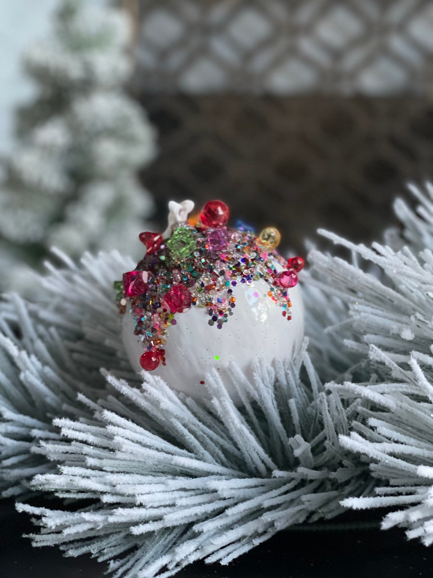 4” Kaleidoscope jeweled ball white