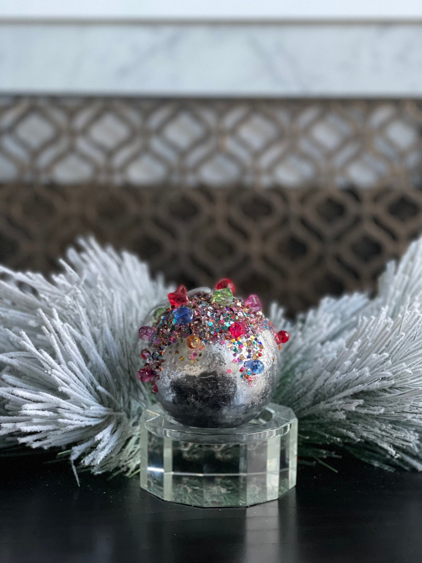 4” Kaleidoscope jeweled ball silver