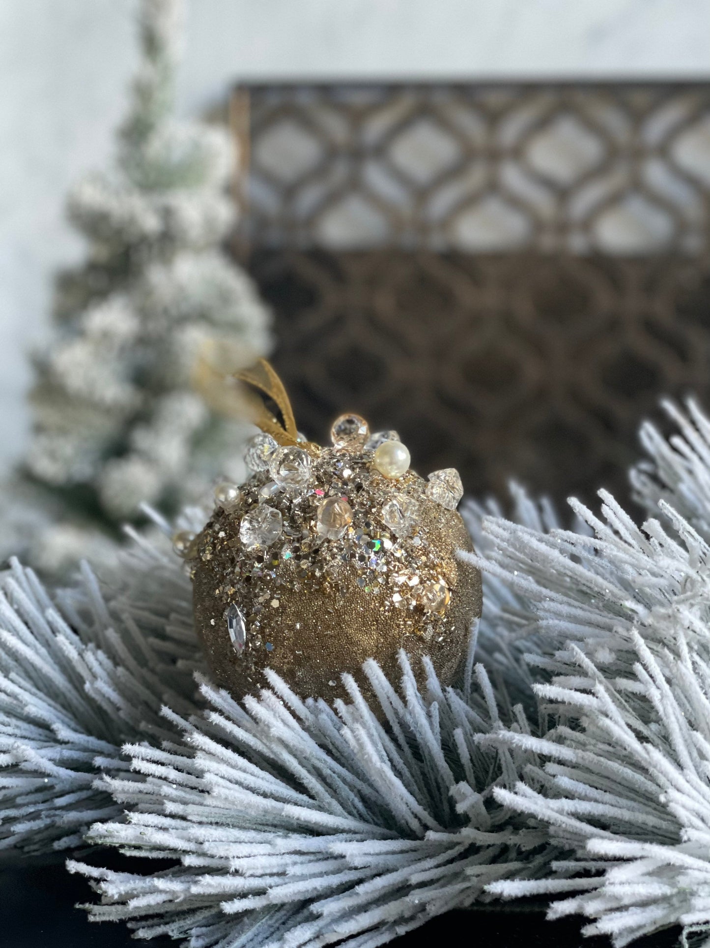 5” Beaded bejeweled ball gold