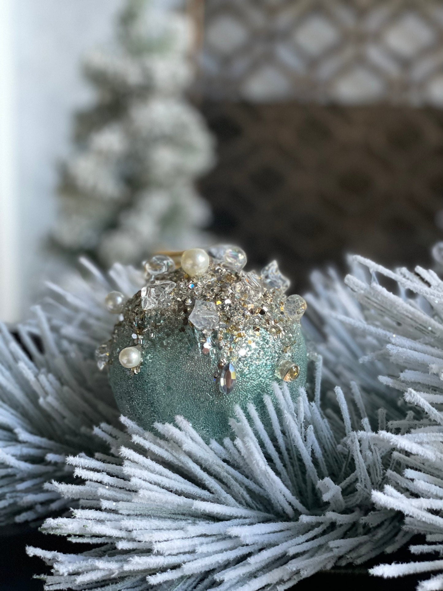 Beaded bejeweled ball lt blue 5"
