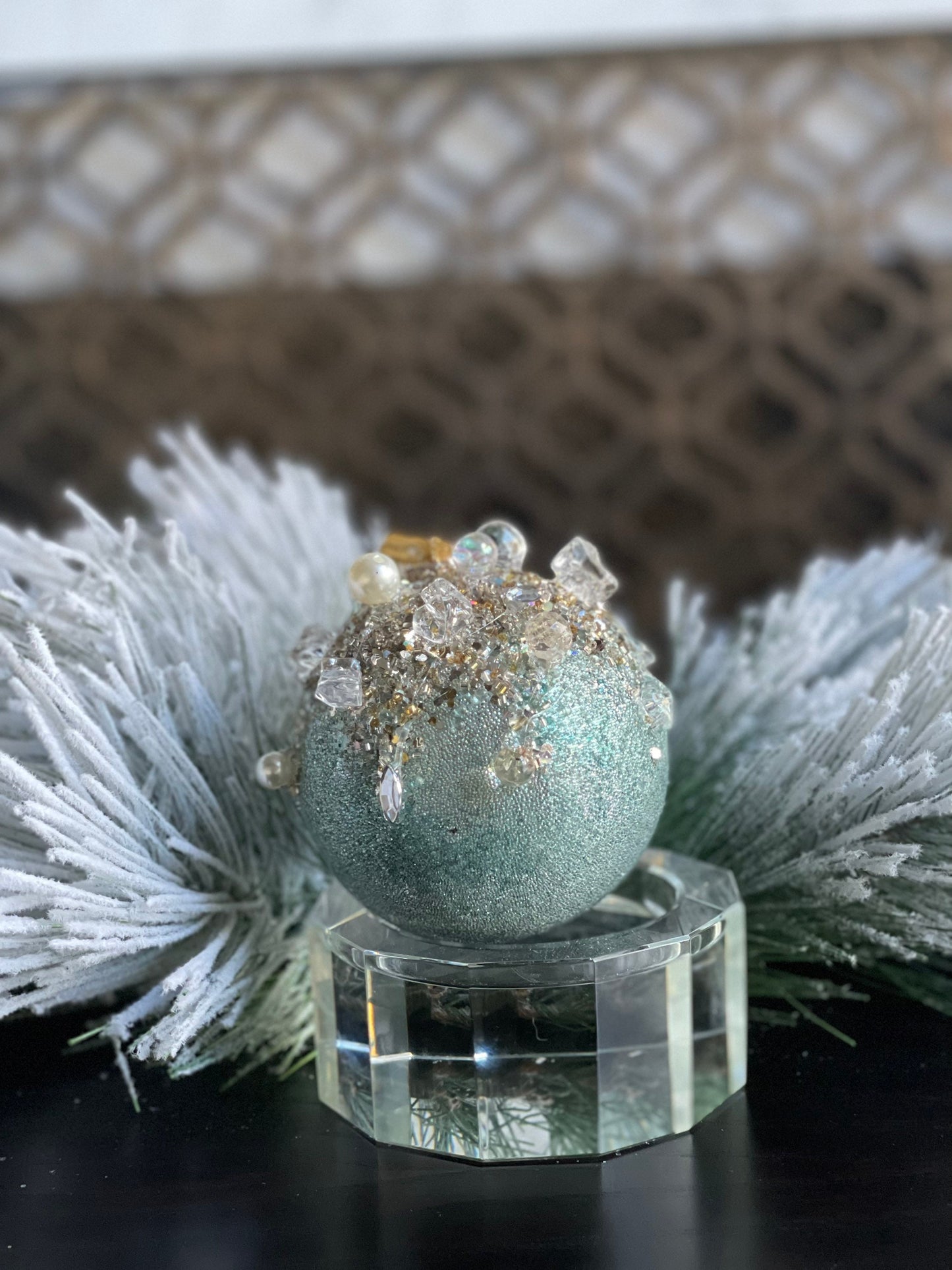 Beaded bejeweled ball lt blue 5"