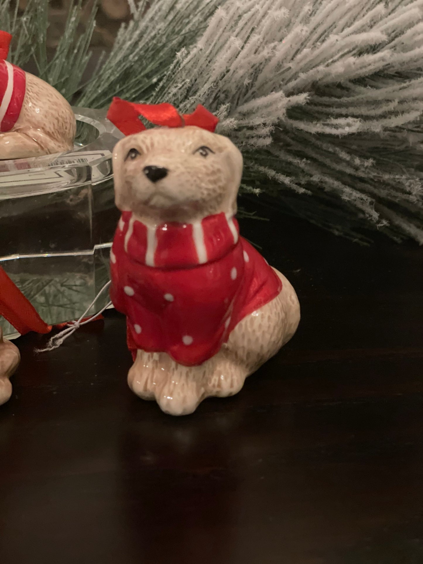 3.5” dolomite chistmas dog ornament. Set of 4 dogs.