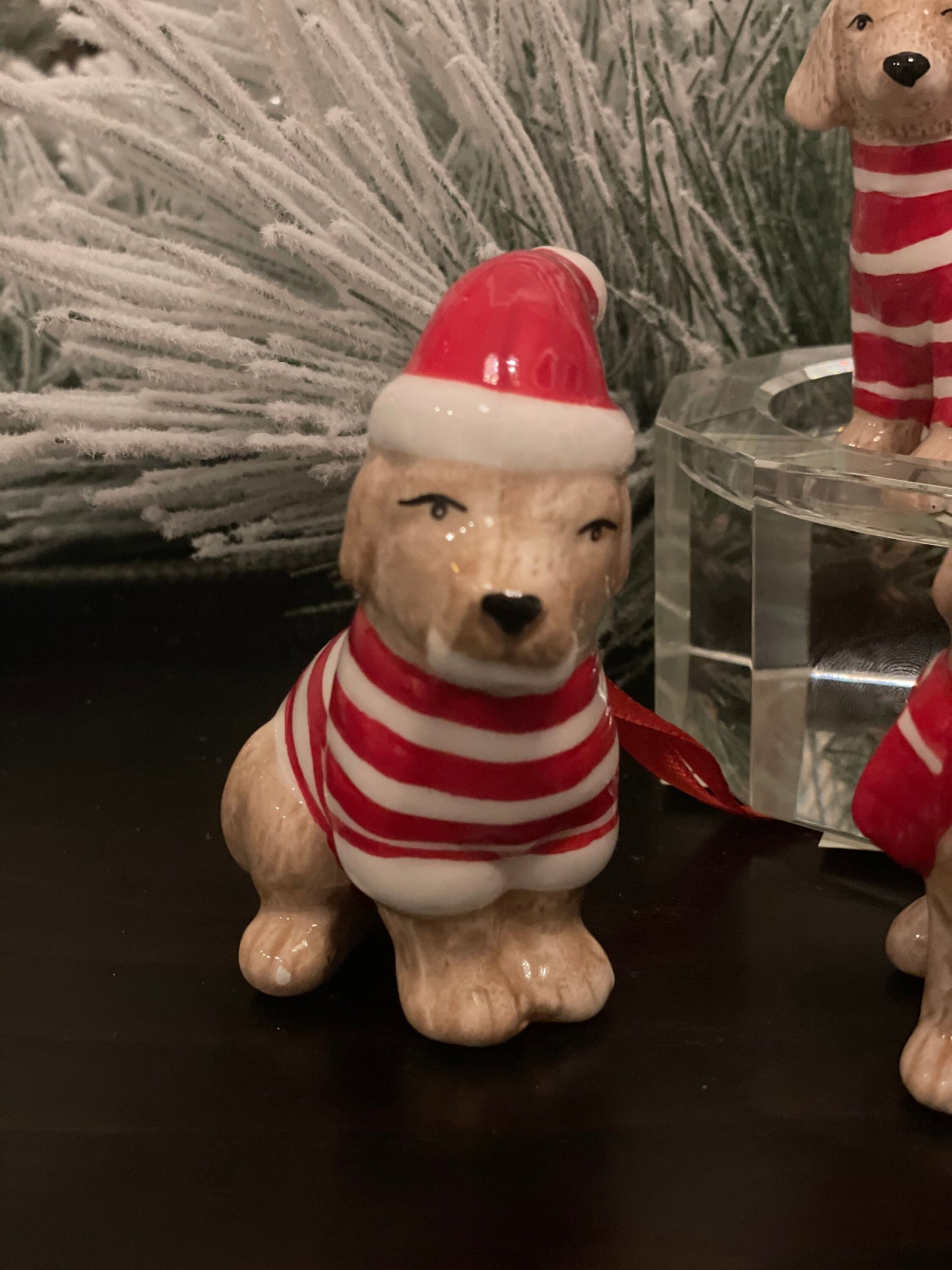 3.5” dolomite chistmas dog ornament. Set of 4 dogs.