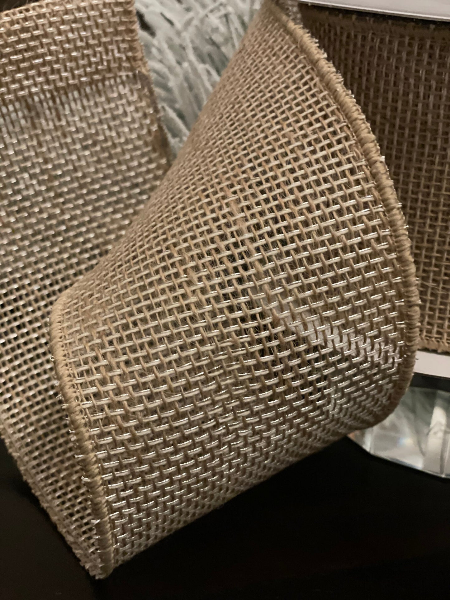 4" X 10 Yards Plaid on Jute. natural. Farrisilk. Wired.