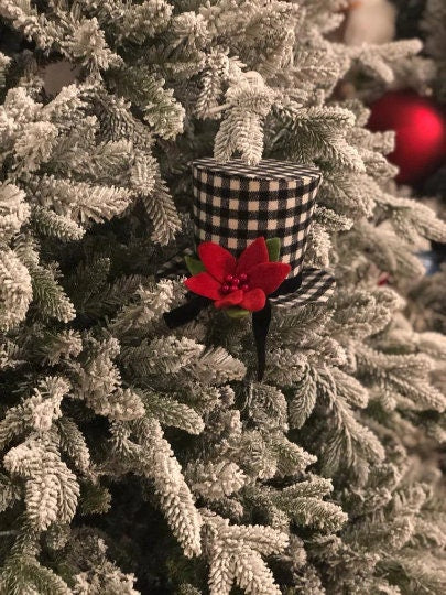 Country check snowman hat ornament 5"*