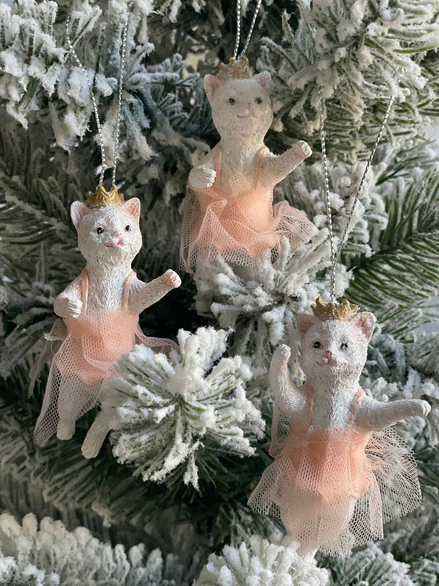 3.5” resin ballerina cat with tutu ornament. Set of 3.*