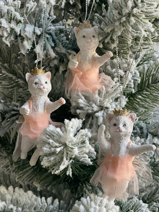 3.5” resin ballerina cat with tutu ornament. Set of 3.*