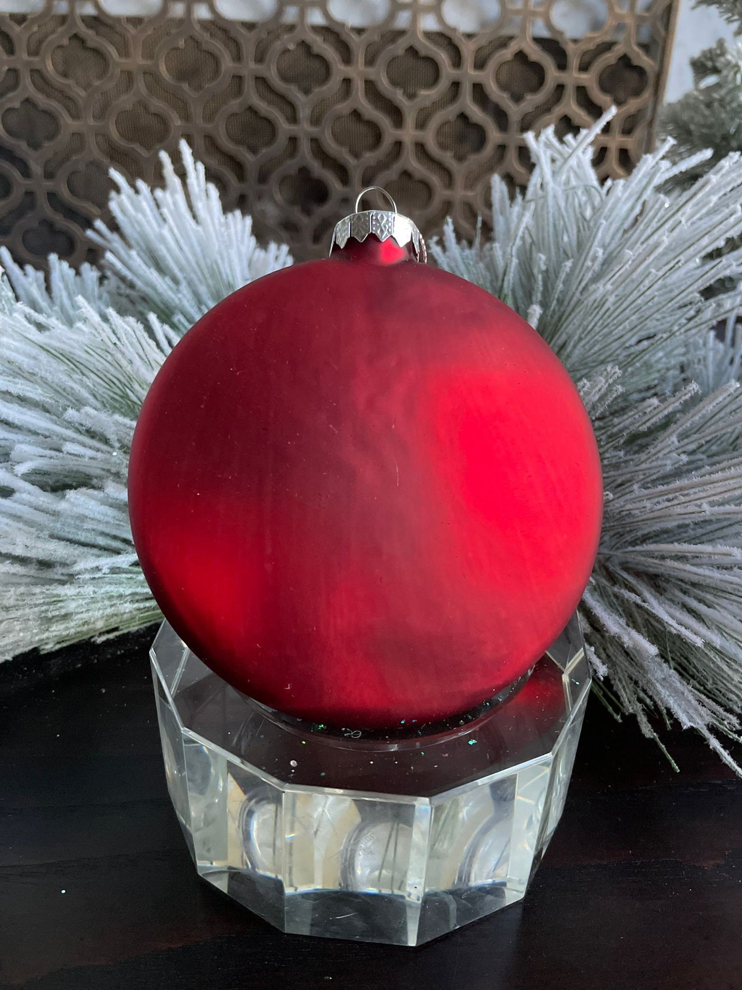 5"glass dog w/santa hat disc ornament