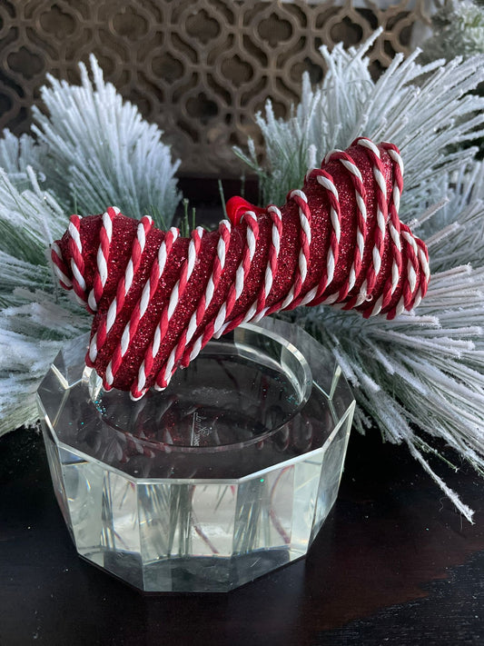 SET of 3. 5"metallic fabric peppermint bone ornament.