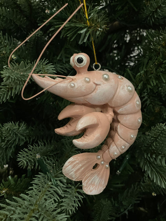 SET of 2. 4"resin lobster w/pearls ornament.