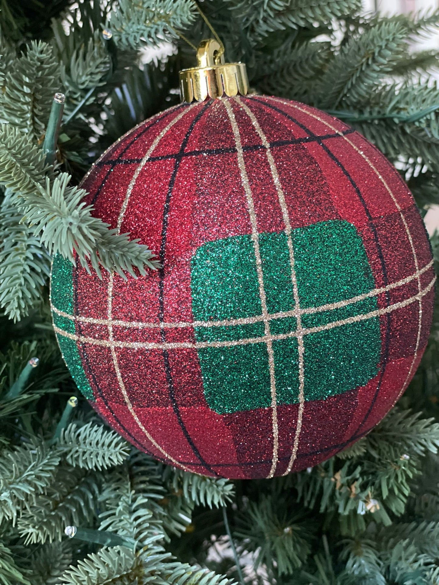 SET of 2. 140mm vp glitter plaid ball ornament box.*