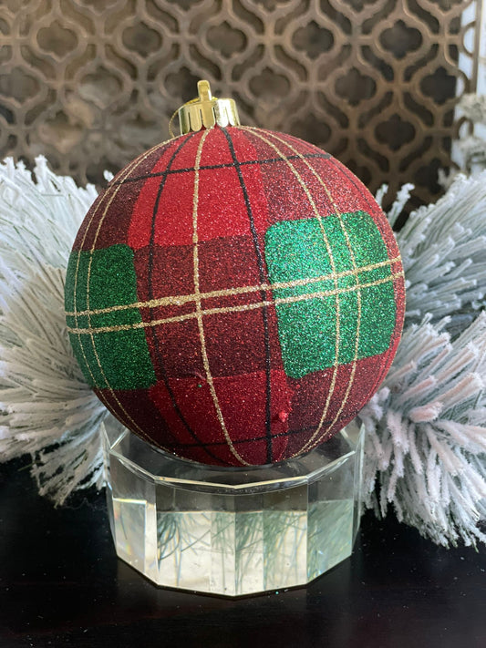 SET of 2. 140mm vp glitter plaid ball ornament box.*
